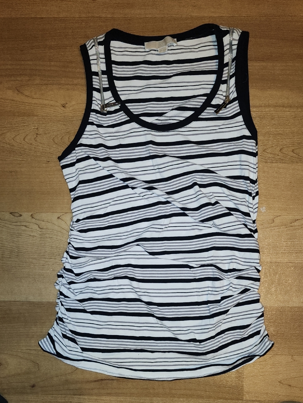 Michael Kors Black & White Striped Tank with Shoulder Zips